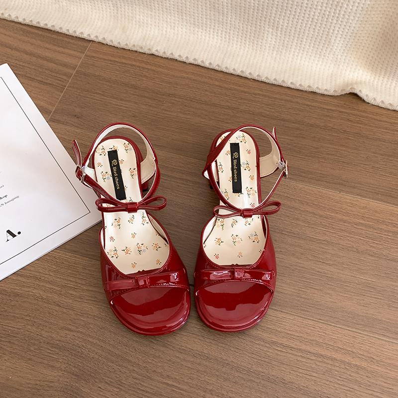 Fashion Summer Cover Toe Thick Heel Women Sandals Fashion Butterfly-knot Dress Shoes Women's Dancing Party Prom Sandalias