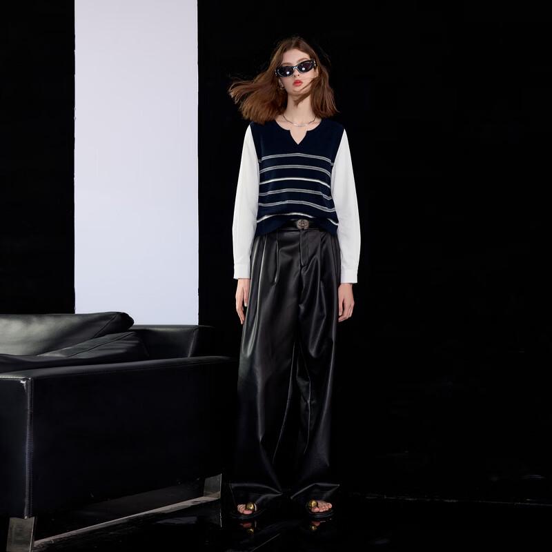 Women's Faux Two-Piece Striped Knit Pullover