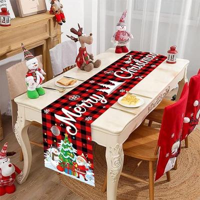 13x72IN Christmas Table Runner Nutcracker Flower Tree Burlap Table Clothing Farmhouse Winter Christmas Decoration Home Party