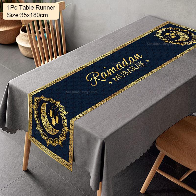 2024 Eid Mubarak Decoration Tablecloth Table Runner Banner Balloons Islamic Muslim Party Decor Ramadan Kareem Eid Al Adha Gift
