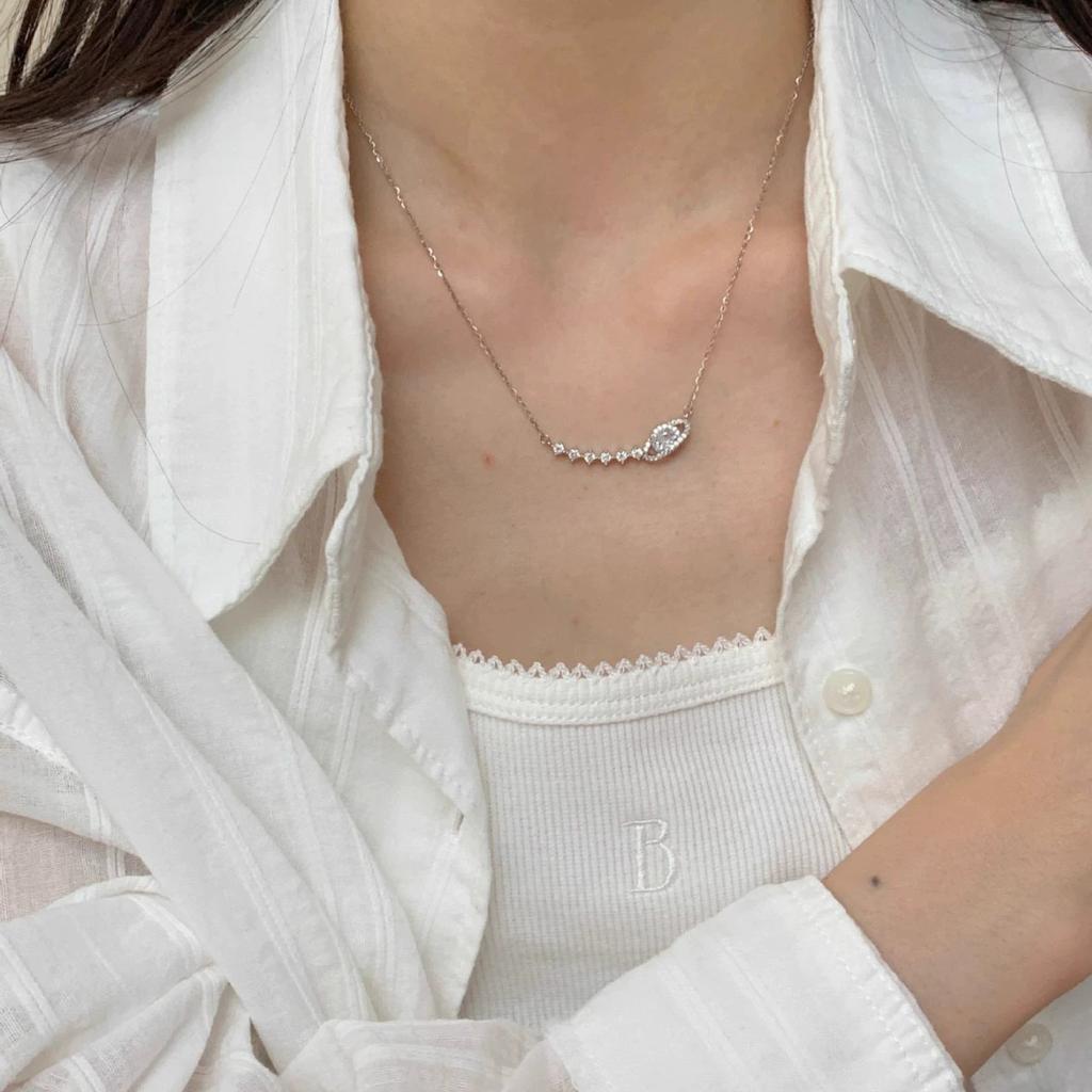 Full Diamond Silver Planet Pendant Necklace Women's Light Luxury Temperament Clavicle Chain Personalized Accessories