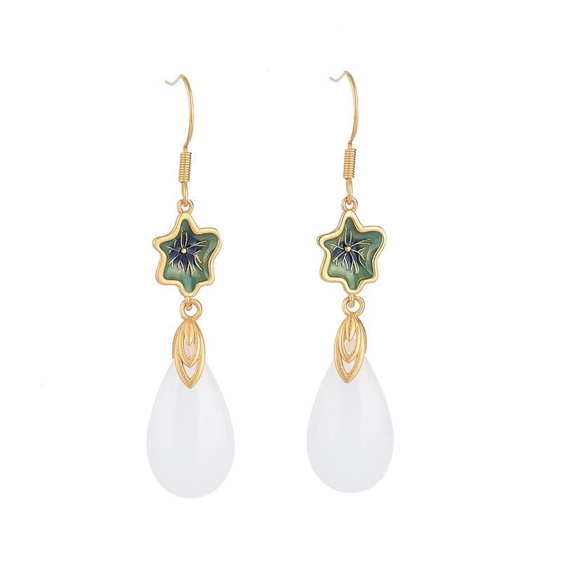Chinese Retro Cloisonné Tassel Earrings with Hetian Jade