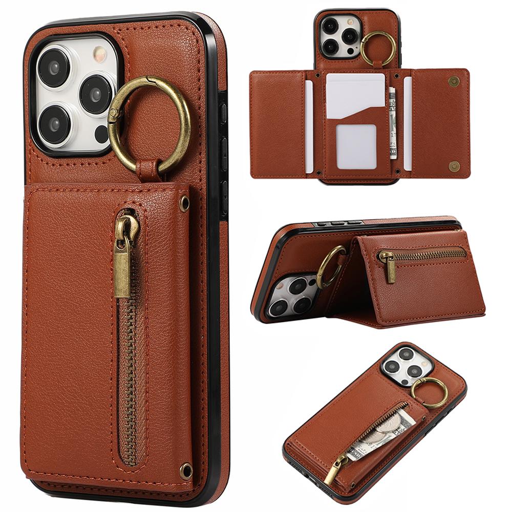 Ring Zipper Wallet Multi Card Flip Leather Case for iPhone 15 14 13 12 11 Pro Max XS MAX XR for Samsung S24 S23 S22 S21 S20 Ultra Plus A14 A13 A53 A54