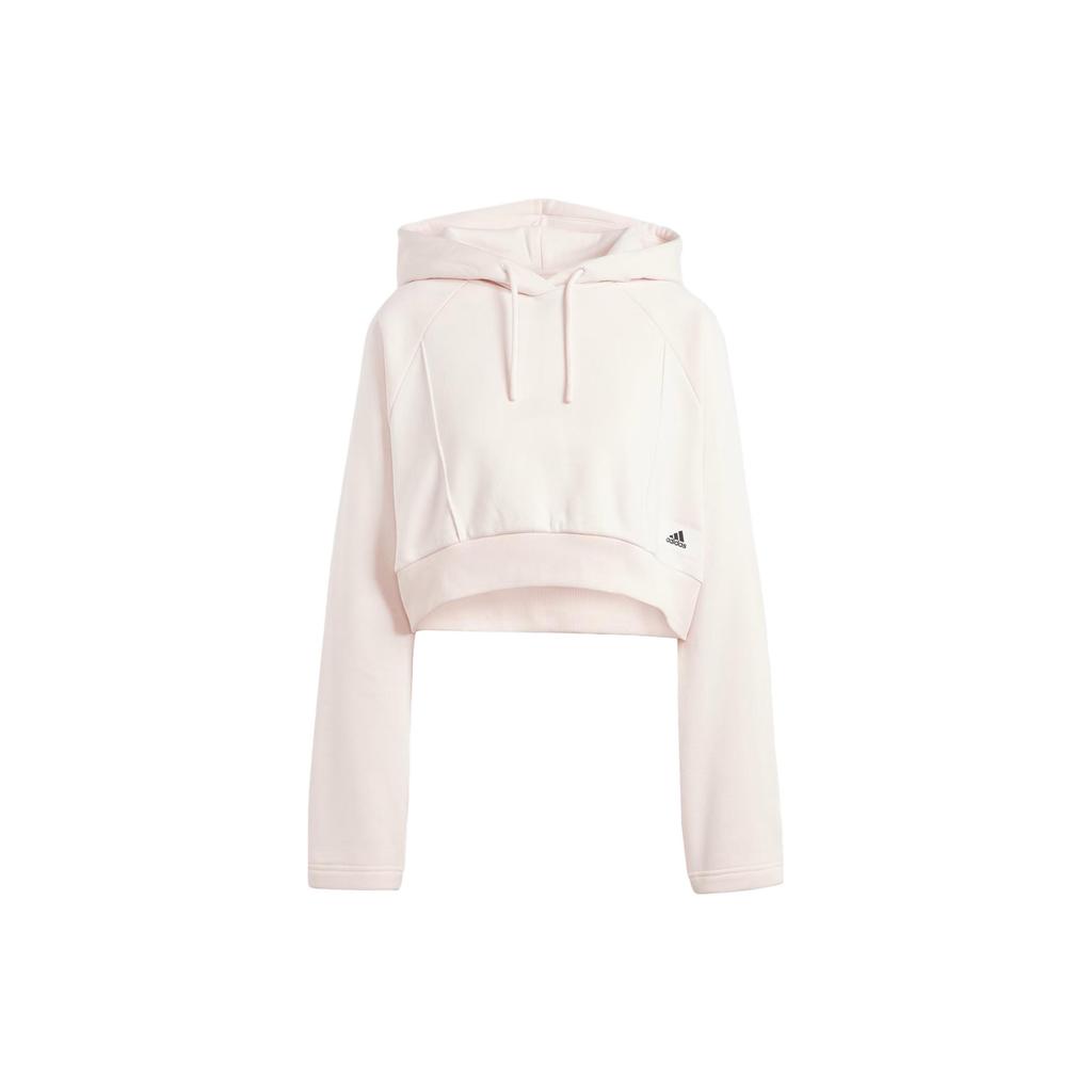 Adidas The Safe Place Crop Hoodie Solid Color Logo Long Sleeve Hooded Sweatshirt Women Hoodies Beige IT1529