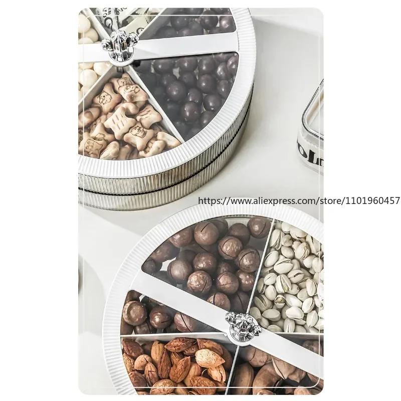 Dzielona taca do serwowania z luksusową pokrywą Pudełko do przechowywania suszonych owoców 4 przegródki Patera na orzechy Talerz na słodycze do sprzętu domowego