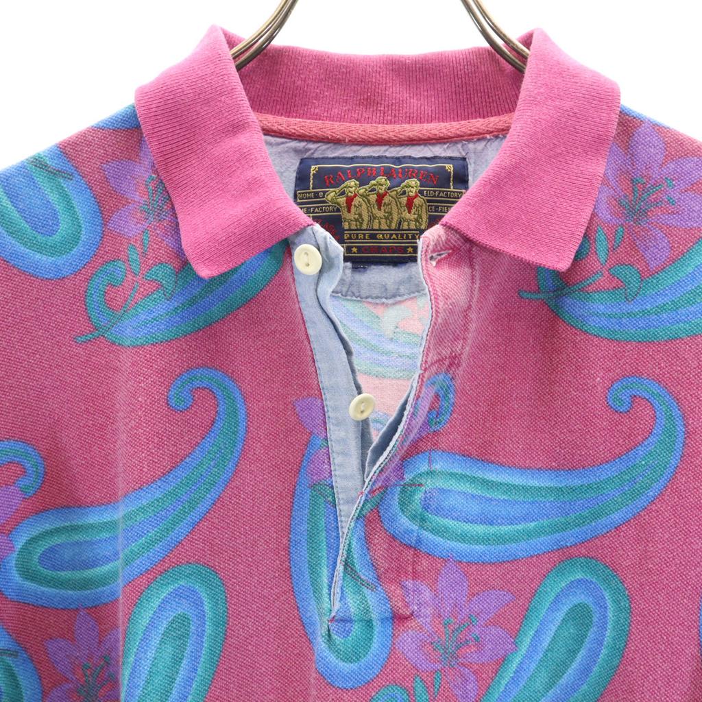 CHAPS RALPH LAUREN 80s Vintage Paisley Pattern Short Sleeve Ringer Polo Shirt Men's Used