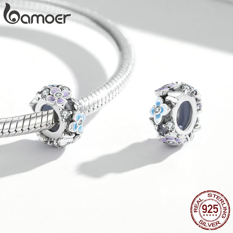 BAMOER 925 Silver Clasp CZ pave Clip Charms Daisy Beads Stopper Safety Chain fit Charm Bracelet Jewelry Clip