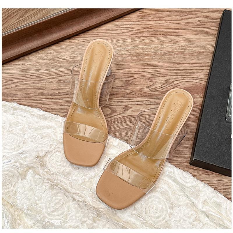 Fairy wind transparent sandals female summer, new thick heel cool slippers crystal high heels with medium heel 33