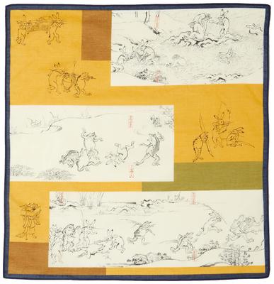 Yamamoto Jin Shoten Japanese Goods Kyoto Accessories Handkerchief Choju Jinbutsu Giga B Mustard Approximately X [Kyosai] 47.5 47.5cm