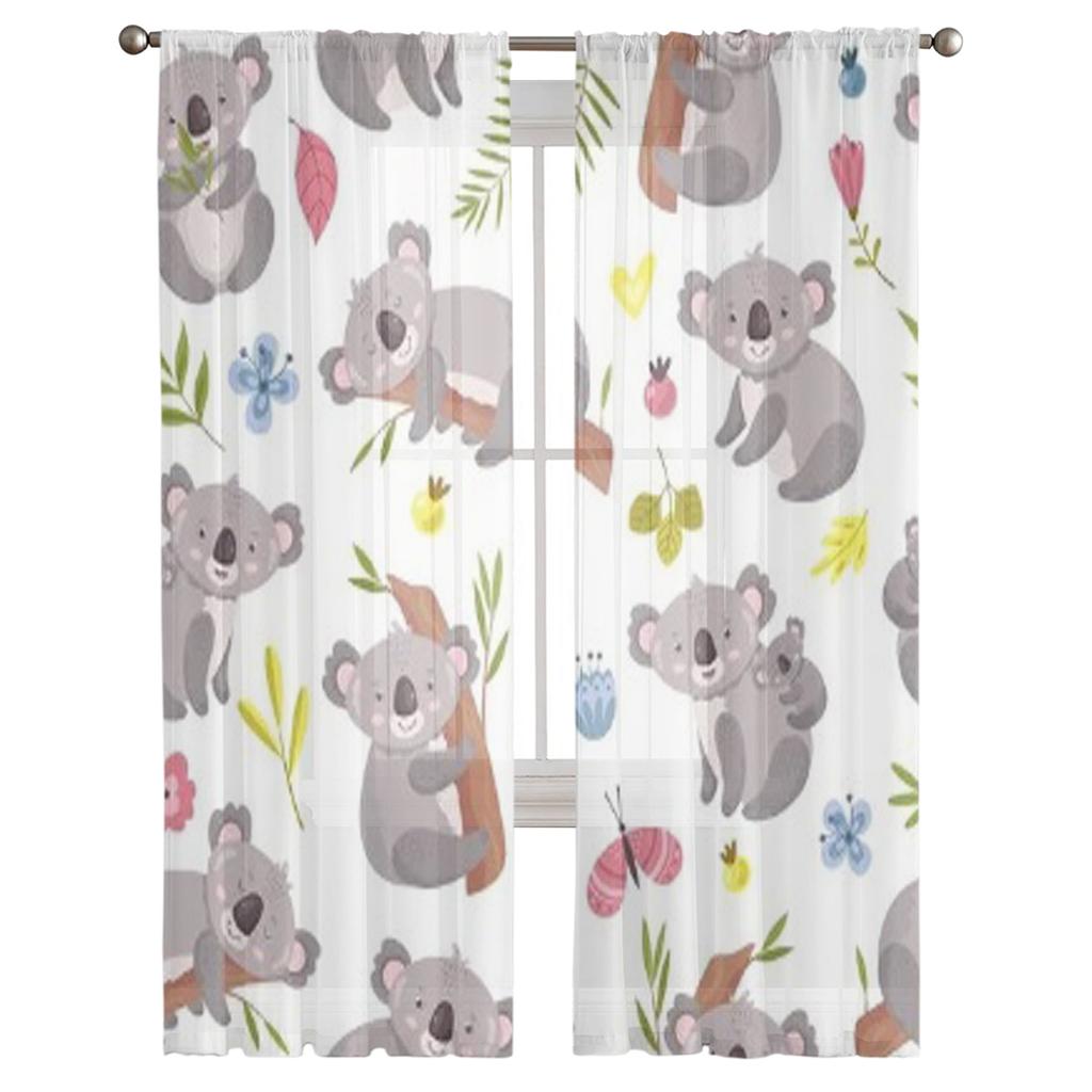 Kreskówkowy Słodki Australijski Miś Tekstura Tiulowe Przezroczyste Zasłony do Dekoracji Salonu Sypialni Kuchni Woalowe Organzowe Zasłony