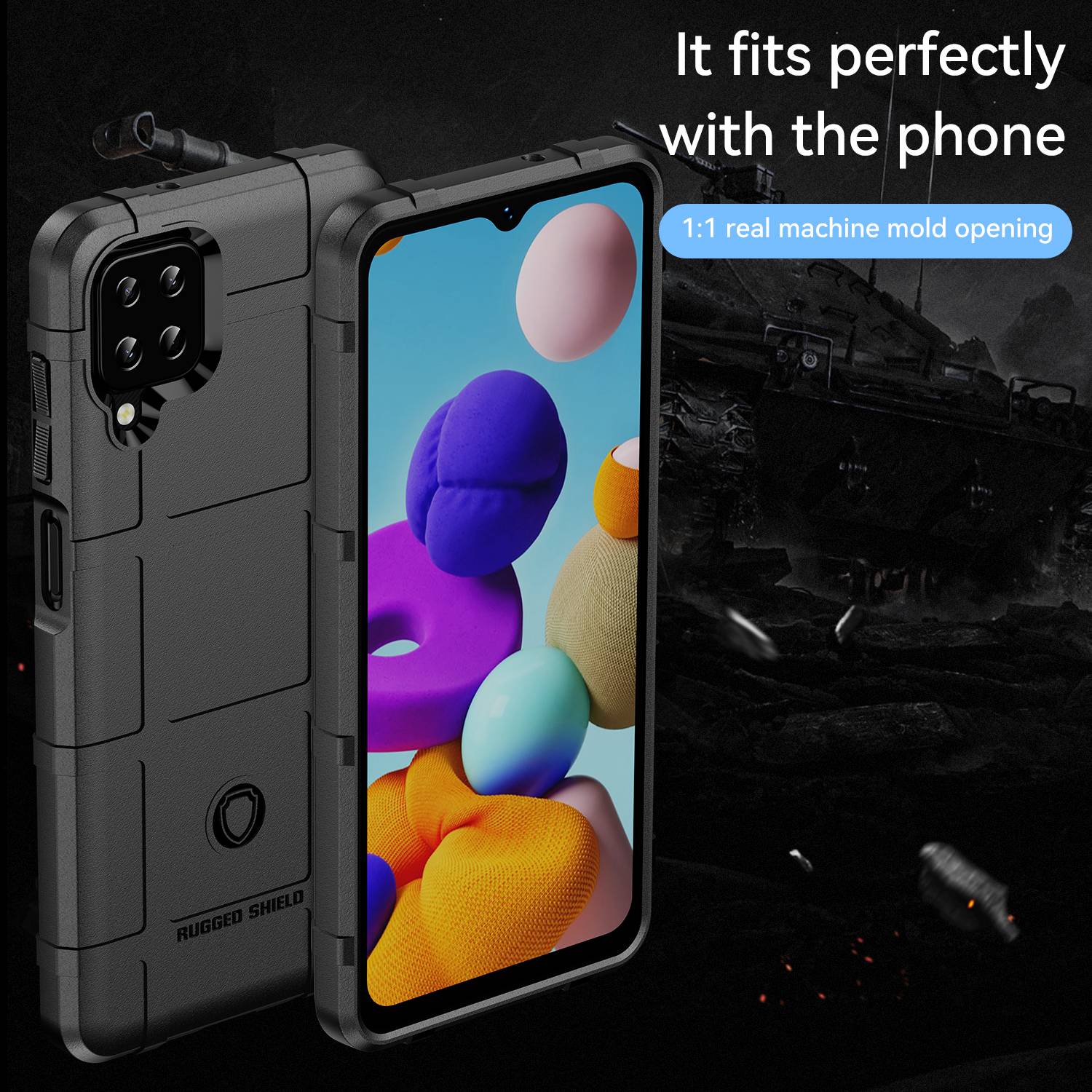 

For Samsung Galaxy A12 Nacho 4G/A12/M12/F12 Rugged Square Grid Anti-slip Case Thickened TPU Buffer Protection Back Cover Green