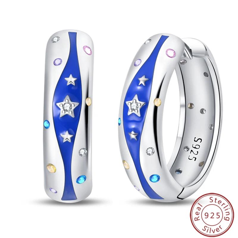 Women's Romantic 925 Silver Snowflake Star Shining Zircon Christmas Winter Earrings Fit Wedding Party Exquisite Jewelry