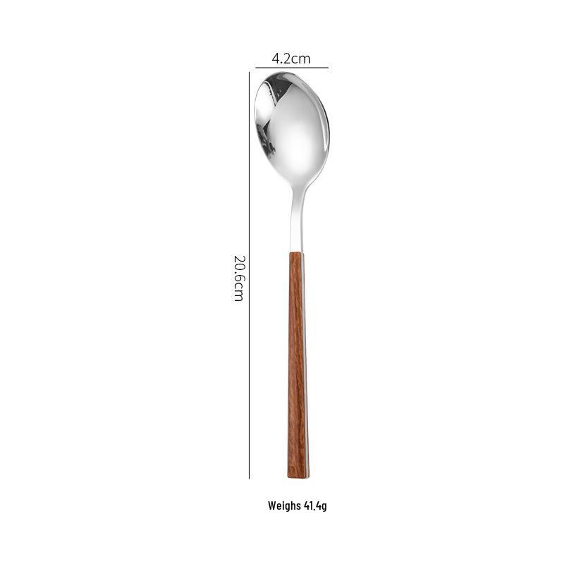 Korean Style 430 Stainless Steel Tableware Set with Imitation Wood Grain Handles: Includes Knife, Fork, Spoon, and Chopsticks