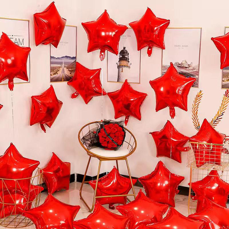 18-Inch Light Plate Monochrome Five-Pointed Star Aluminum Film Balloon, Festival Party Birthday Decoration Arrangement Star Aluminum Foil Balloon