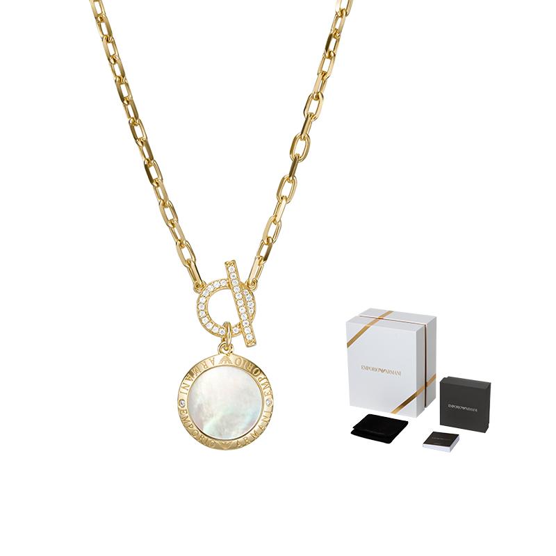 Emporio Armani Fashion Light Luxury Diamond-Studded Round Pendant Necklace Women necklace Gold Silver EG3563710 Shopping Bag