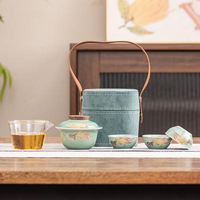 Celadon Travel Tea Set Portable Storage Outdoor One Pot Three Cups Car Tea Small Set Business Souvenir