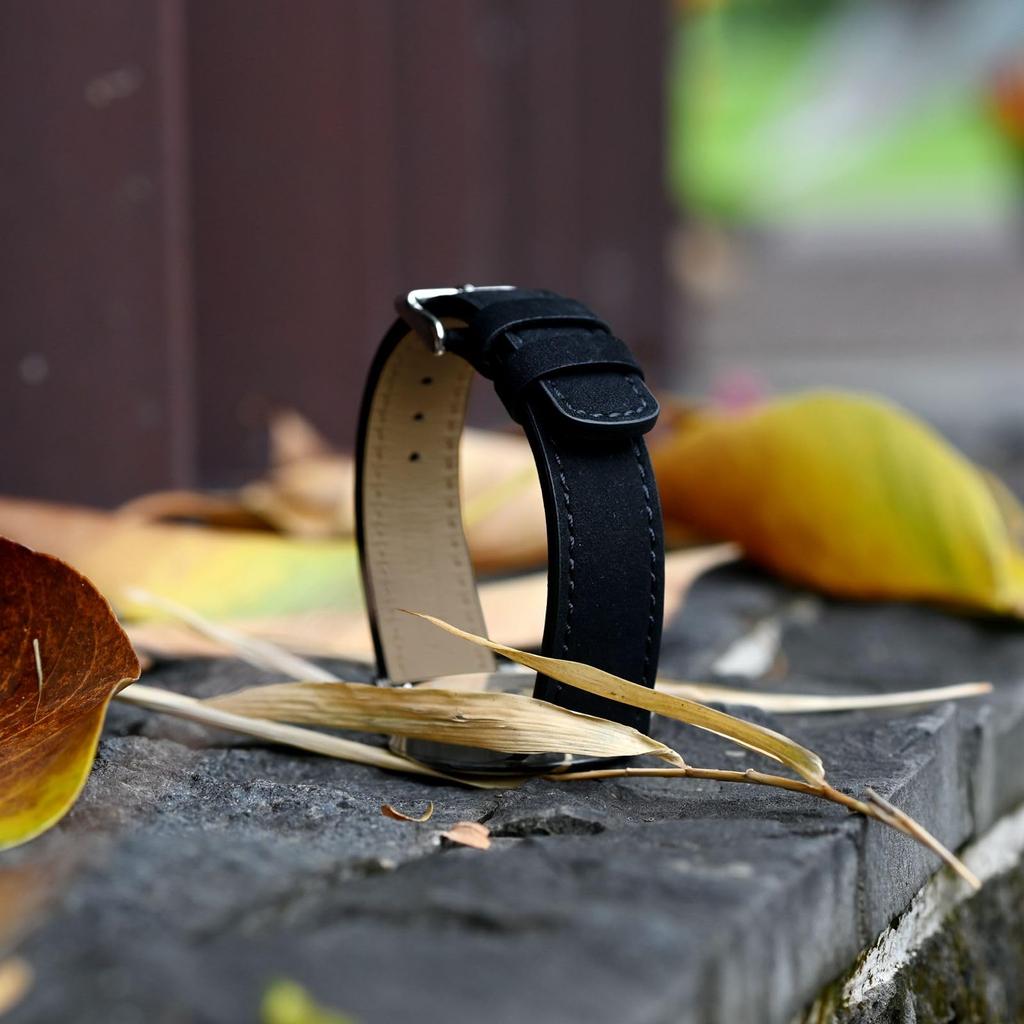 WOCCI Quick Release Leather Watch Strap, 18mm Nubuck Watch Band, Black with Black Buckle