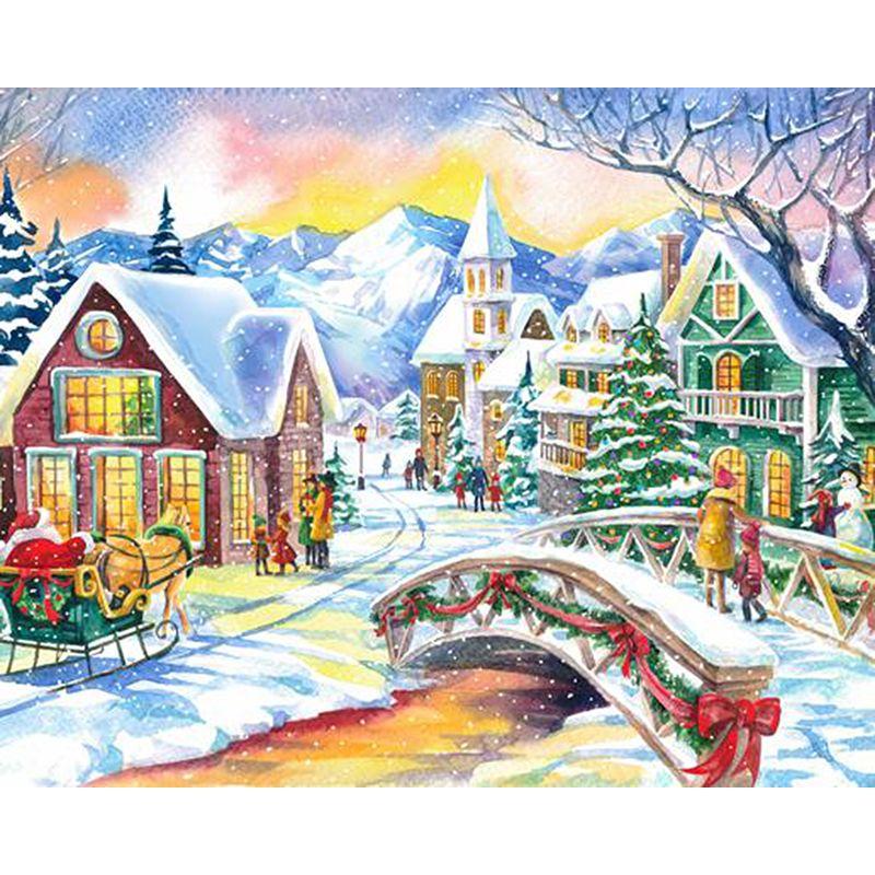 Full Round Diamond Painting Handmade Winter Scenery Cross Stitch 5d Diamond Embroidery House Landscape Decor