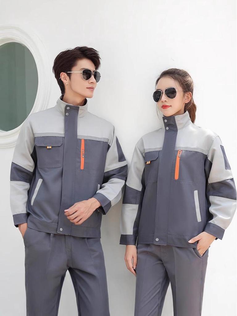 Men's Polyester Long Sleeve Workwear Set with Reflective Strips - Durable, Thickened for Spring/Autumn Construction and Auto Repair.