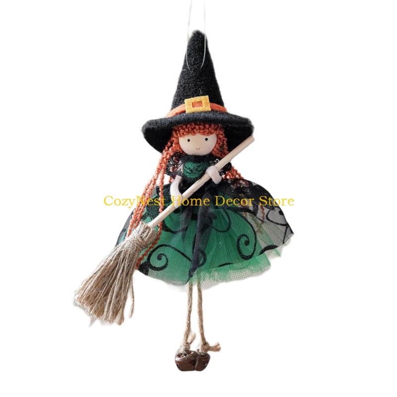 92MF Festival Flannel Witch Broom Angel Girl Ornament Home Christmas Halloweens Decoration