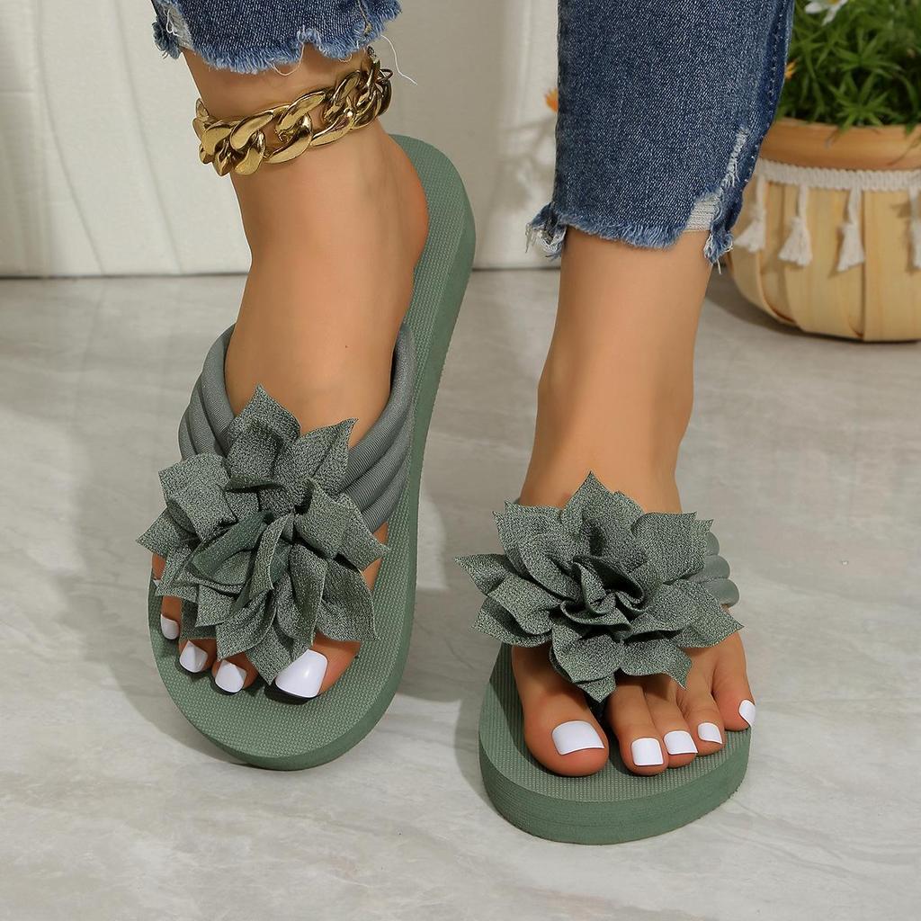 Women's Plus Size Flower Thong Flip-Flops - Unisex Summer Couple's Flat Sandals