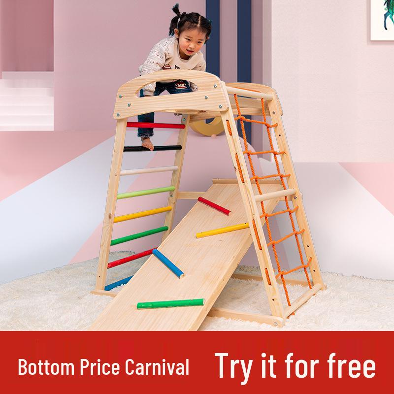 Indoor Wooden Climbing Frame with Slide & Swing for Kids