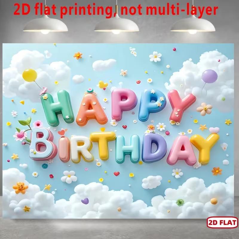 

2D Blue Sky Themed Kids Birthday Party Banner with Colorful Letters 47.2x31.5inch/120*80cm
