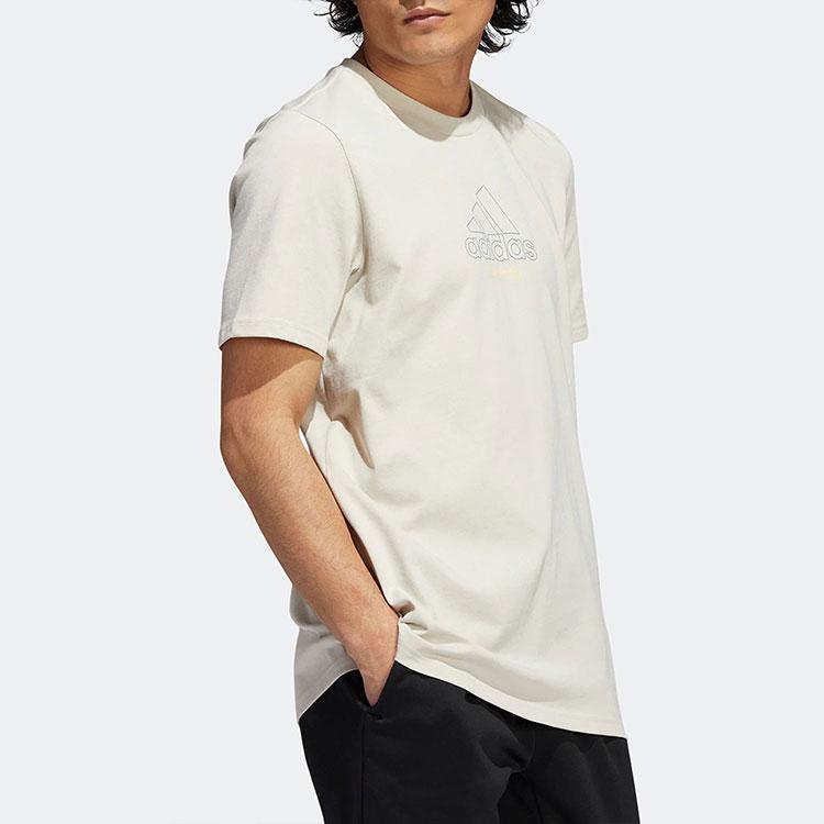 Adidas Letter Logo Print Casual Sports Short Sleeve T-shirt Men Tops Beige IB9425