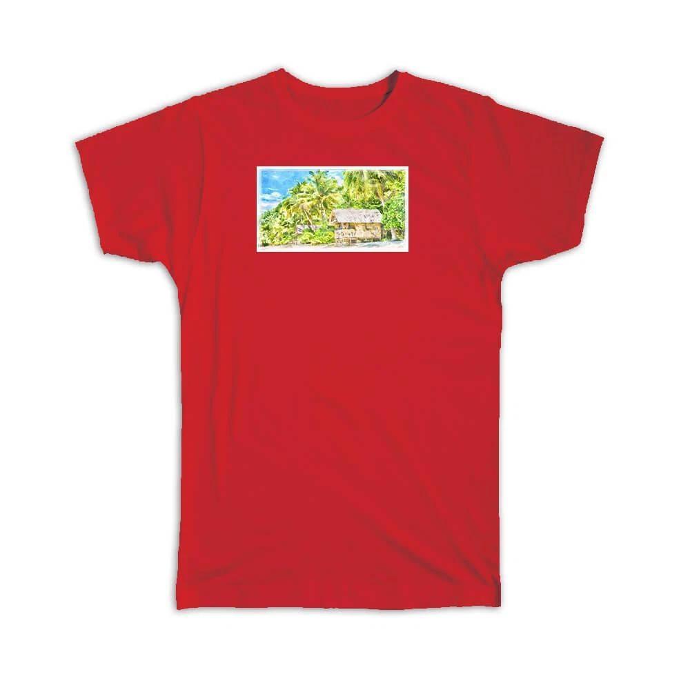 Gift T-Shirt : Indonesia Watercolor Beach Shack S