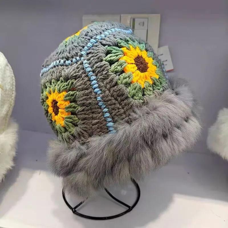 

WTEMPO Retro Elegant Autumn Casual Versatile Hollow-out Hats Furry Plush Brim Warm Soft Windproof Cold-proof Hats 1pc серый