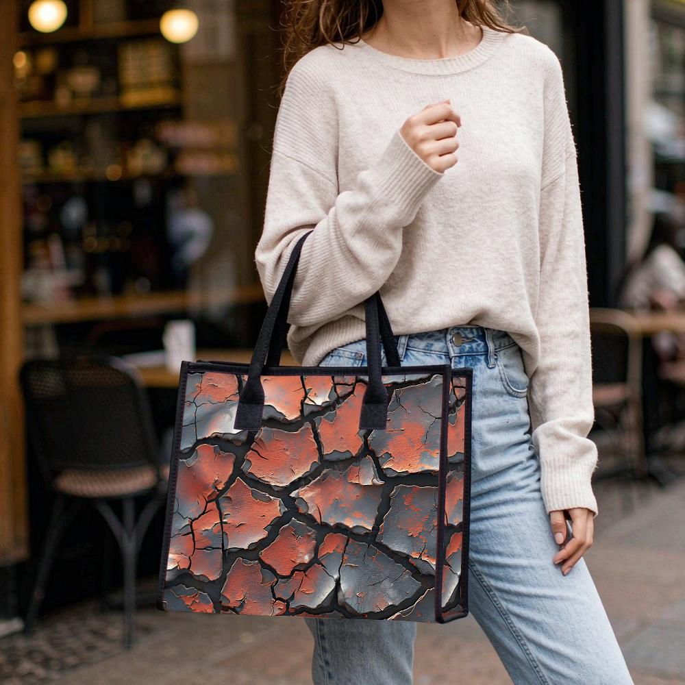 Fashion Cracked Pattern Tote Bag Large Capacity Daily Use Shoulder Bag for Women Portable Shopping Handbag