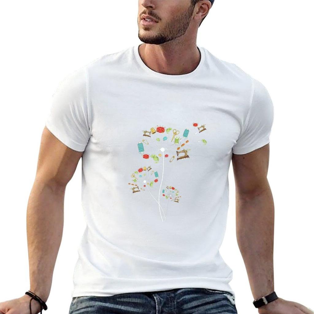 Sewing Dandelion Flowers Quilting Tshirt Lightweight Basic Short Sleeve Shirt