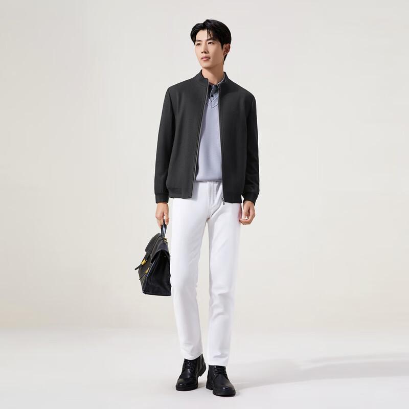 Septwolves Men's 24% Wool Stand Collar Knit Jacquard Jacket