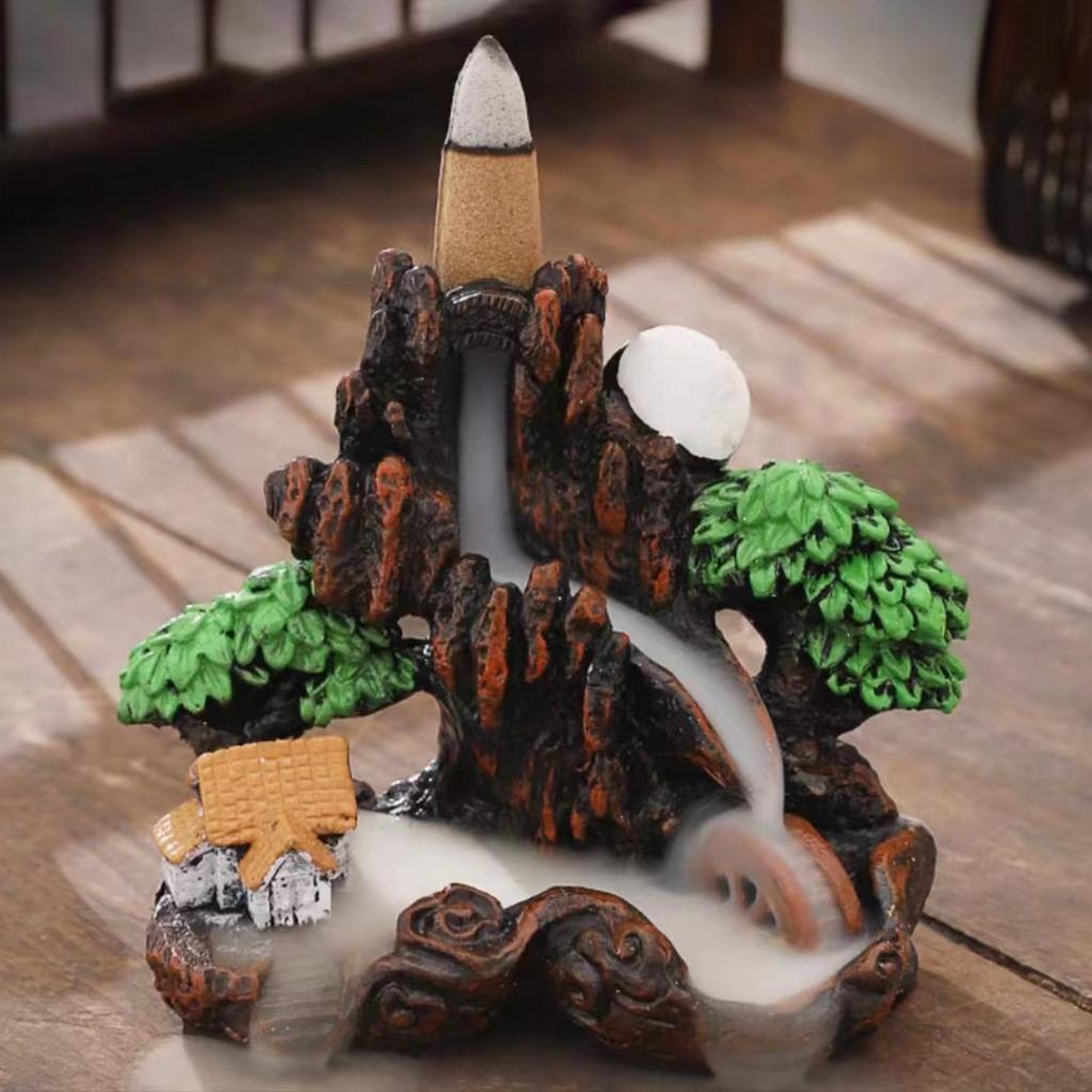 Resin Ceramic Backflow Incense Burners Home Decor Diffuser with Unique Smoke Downward Flow Design for Living Room Bedroom