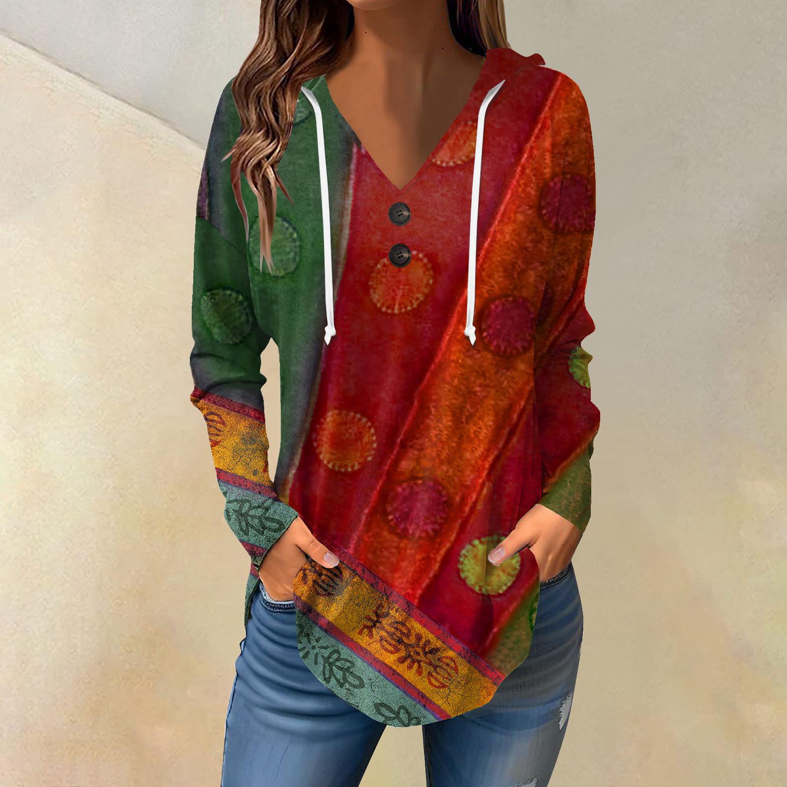 

Женские повседневные модные однотонные толстовки с капюшоном на пуговицах и длинными рукавами с V-образным вырезом M красный