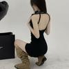 Pure Desire Suspender Dress Summer Black Hottie Waist Backless Sexy Short Skirt Tight Slim and Thin Skirt