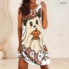 Women Plus Size Sleeveless A Line Dress Round Neck Keyhole Ring Halloween Ghost Pumpkin Printed Casual Dress
