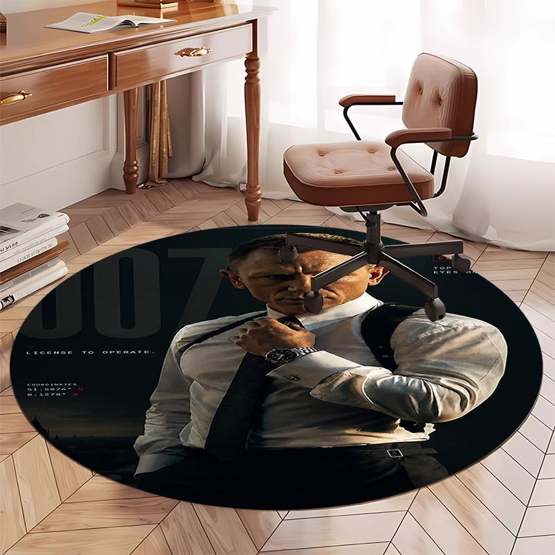 007 James Bond Printed Round Rug Carpet Chair Rug Area Rug Entryway Doormats,for Office Chair Living Room Bedroom Kitchen Room.
