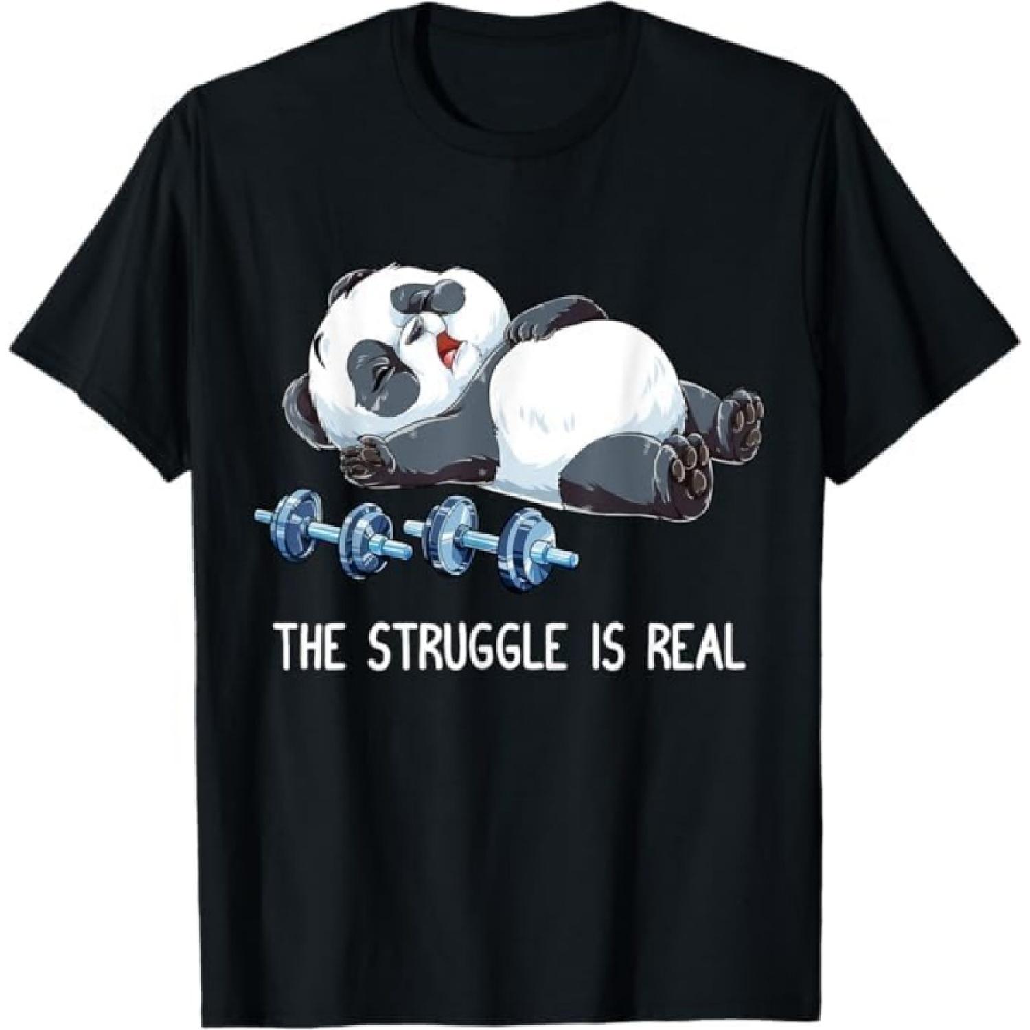 Panda The Struggle is Real Weightlifting Fitness Gym Funny T-Shirt LTDV Mens Womens Tank Top Sweatshirt Hoodie Longsleeve 1232 Black S