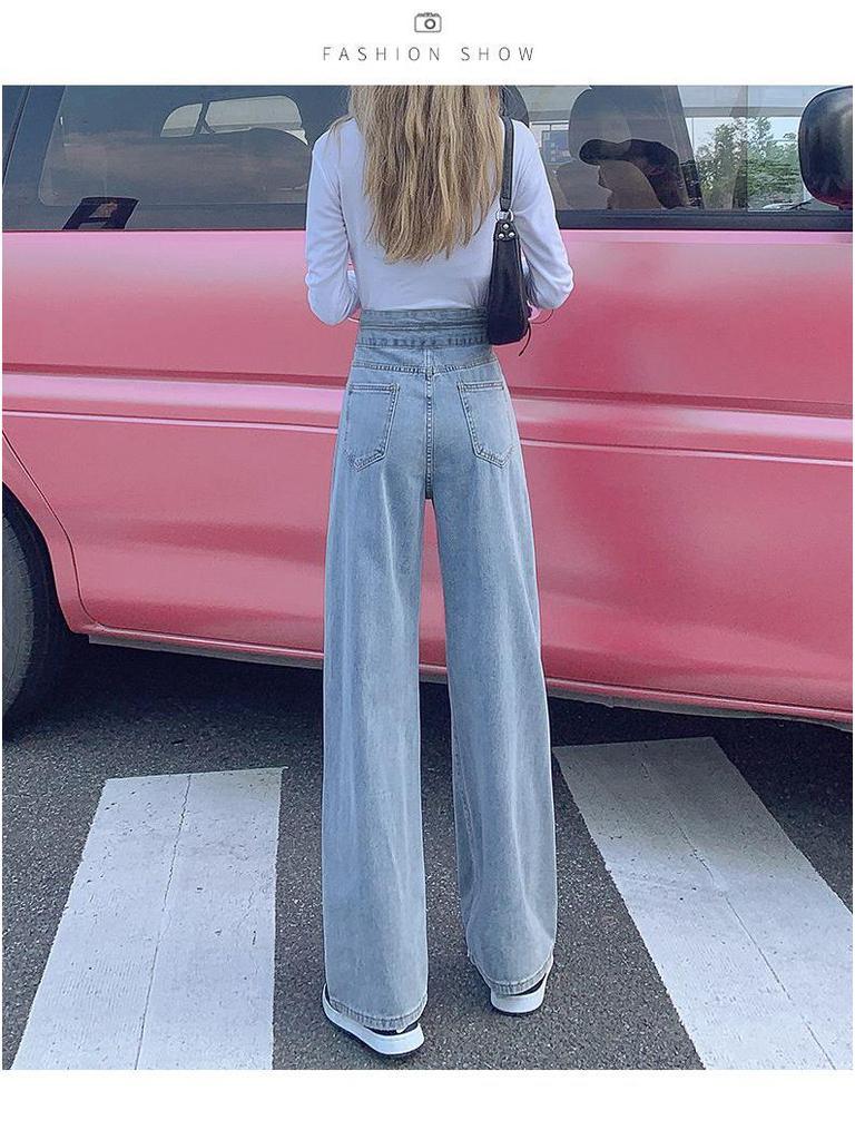 Women's Black Wide-Leg Jeans: 2025 Spring/Autumn High-Waisted Slimming Loose Floor-Length Pants