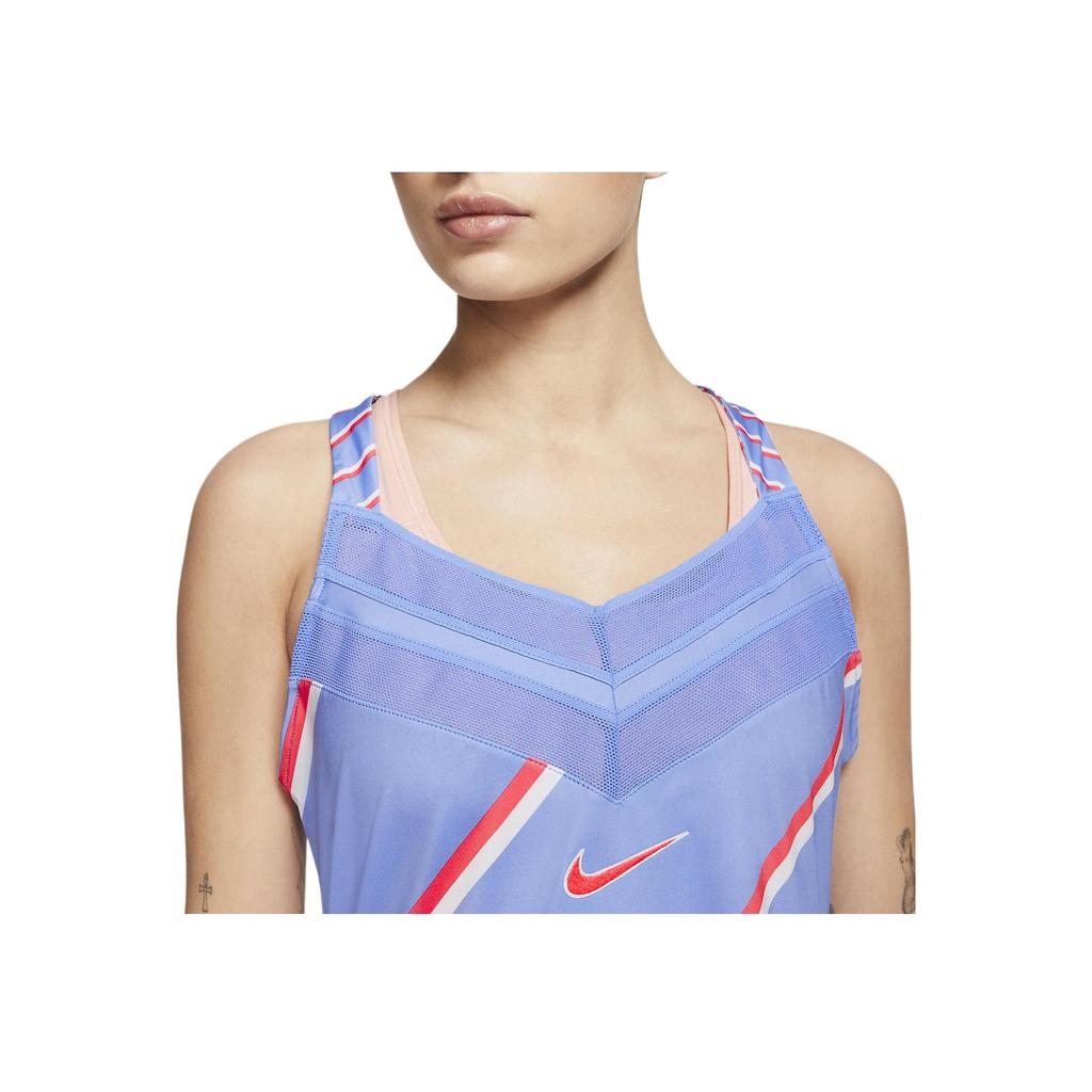 Nike Logo Print Sleeveless Color Block Fitted Midi Dress Women Dresses Blue CI9227-478