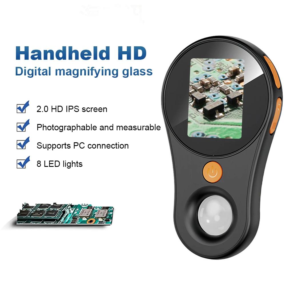 500X Magnification Digital Microscope with LED HD Electronic Coin Magnifier 2Inch IPS Screen Magnifying Glass for Home Office