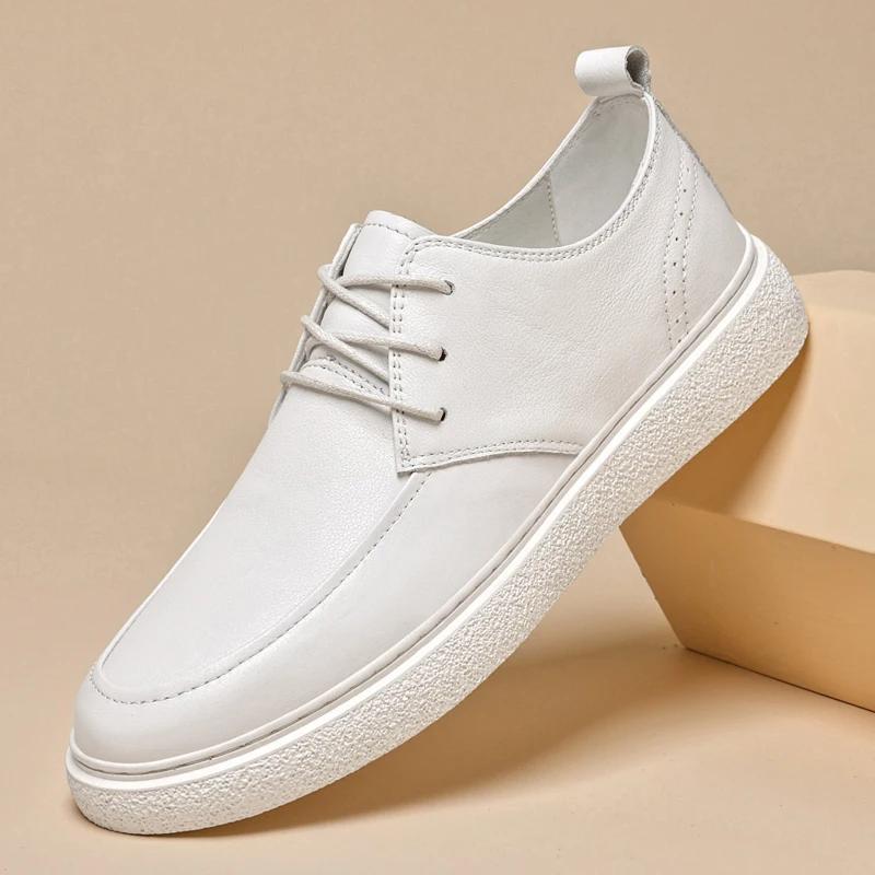 Marke Herren Echte Lederschuhe Lässige Leder Flache Designer Vulkanisierte Schuhe Britischer Stil Dicke Sohle Bequeme Lauf-Sneakers