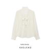 Kaslead New Arrival Women's Fashion Style Stylish Simple and Versatile Wrinkle V Neck Bows Translucent Shirt
