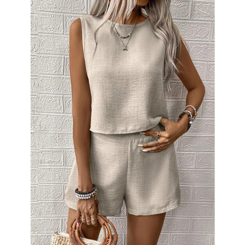 Women's Solid Color Simple Fashion Casual Sleeveless Top and Shorts Set
