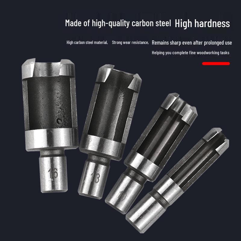 Carbon Steel Cork Cutter Woodworking Drill Bit for Enlarging Holes, Cylindrical Tenon, and Wood Plug with Round Shank