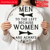 2D Flat, 1pc Round Aluminum Hanging Sign, Vintage Distressed Metal Plaque, White Background with Humorous Slogan Men To The Left Women Are Always