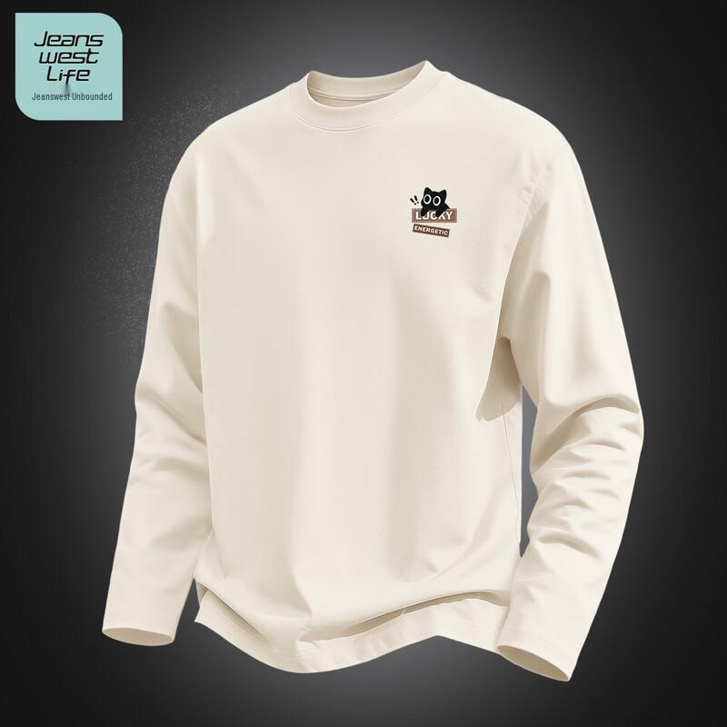 JEANSWEST LIFE Men's Relaxed Fit Lucky Cat Long-Sleeve T-Shirt