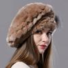 Women's Berets Natural Rex Rabbit Fur Hats Knitted Ladies Winter Warm 100% Real Fur Hats