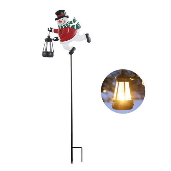 Christmas Solar Light Outdoor Snowman Lawn Light Waterproof Metal Snowman Holding Lantern Garden Light with Stake for Patio Yard Pathway Holiday Decor